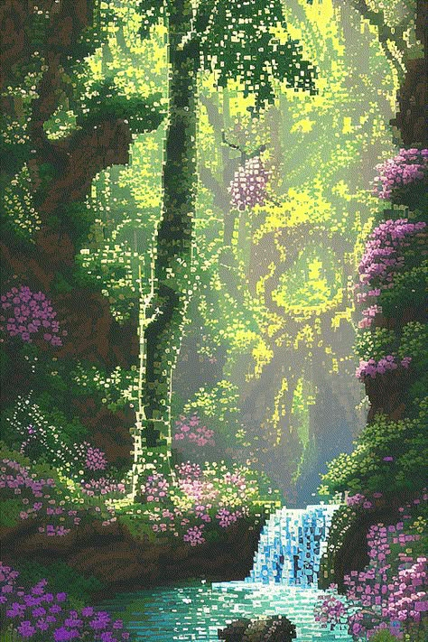 Pixel Art Background Phone, Landscape Pixel Art Easy, Pixel Art Abstract, Digital Pixel Art, Green Pixel Wallpaper, Pixel Art Garden, Cute Pixel Wallpaper, Pretty Pixel Art, Spring Pixel Art