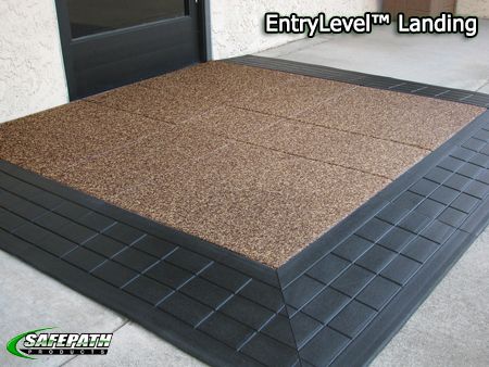 EntryLevel Landings can solve almost any ADA access needs, and come in a variety of colors for you business or commercial buildings. Front Door Ramp, Wheelchair Ramp Diy, Diy Wheelchair, Interior Steps, Budget Home Makeover, Wheel Chair Ramp, Wheelchair Ramp Design, Ramp Ideas, Outdoor Ramp