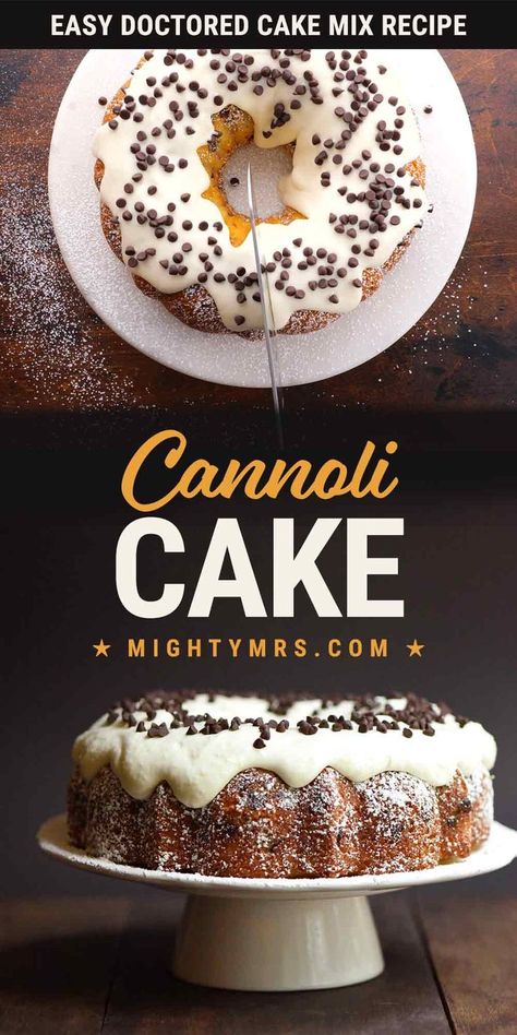 Valerie Bertinelli Cake Recipes, Ricotta Bundt Cake Recipes, Canola Cake Recipe, Easy Cannoli Cake, Cannoli Bundt Cake, Cannoli Cake Recipe Easy, Italian Ricotta Cake, Mostachon Cake Recipe, Homemade Cakes Recipes