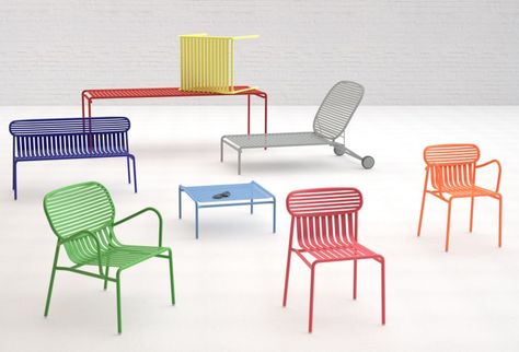 Colorful Outdoor Furniture from OXYO | Gardenista #outdoor #furniture #color #stackable #outdoor #lightweight #steel #powdercoating #oval #backrest #OXYO #SouthOfFrance Fun Furniture Design, 10 Person Dining Table, Colorful Outdoor Furniture, Living Room Trends, Furniture Trends, Outdoor Furniture Collections, Chaise Design, Pallet Furniture, Furniture Collection