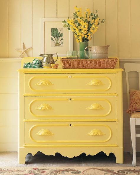 Yellow Dresser, Yellow Furniture, Yellow Cottage, Air Element, Dressers Makeover, Element Design, Yellow Room, Interior Vintage, Yellow Decor