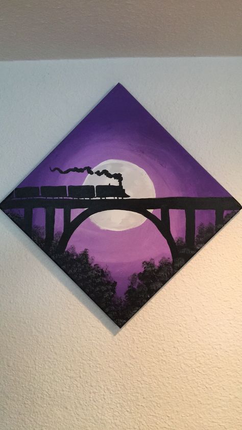 Painting Ideas, Acrylic Painting, Moon, Train, Purple, Canvas, Wall, Art