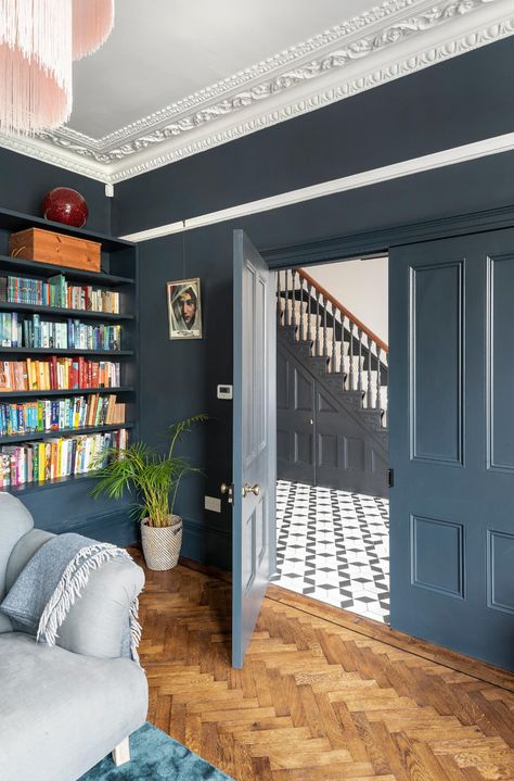 How I completely overhauled an Edwardian terrace in Bristol | Bricks & Mortar | The Times Edwardian House Renovation, Edwardian Terrace, Edwardian Terrace House, Blue Shaker Kitchen, Edwardian Kitchen, Modern Shaker Kitchen, Georgian Fireplaces, Modern Family Home, Terrace Kitchen