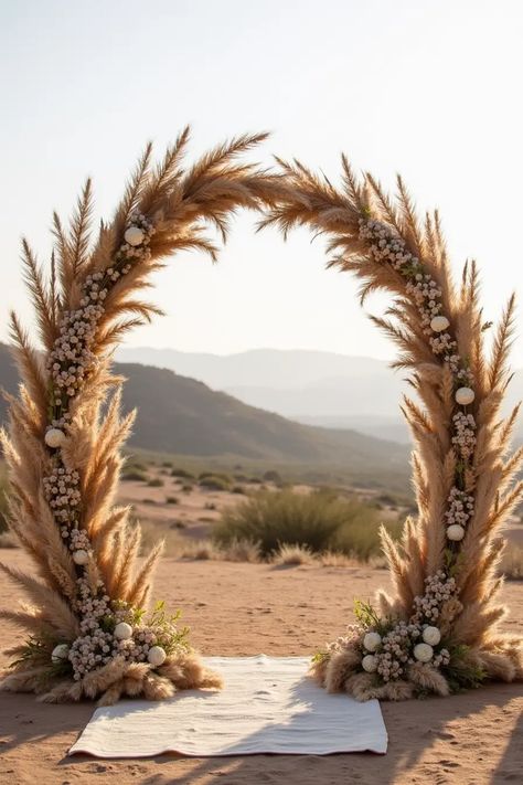 22 Boho Wedding Decor Ideas to Create Something Special Boho Wedding Ceremony Arch, Pampas Wedding Arch, Pampas Grass Wedding Arch, Boho Wedding Decor Ideas, Sunflower Wedding Centerpieces, Bohemian Wedding Ceremony, Pampas Wedding, Heather Wedding, Winter Wedding Centerpieces