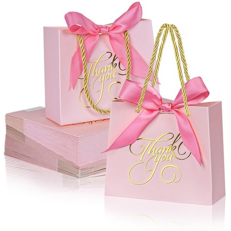 PRICES MAY VARY. 【Mini Size】You will receive 50pcs pink thank you bags measuring 5.5*4.7*2.7 inches. This size is small and delicate, perfect for small gifts such as candies, cookies, chocolates, shopping gift cards, lipsticks and hand creams. 【Exquisite Gold Foil Design】The small thank you gift bags is pink color, which gives people a warm feeling. The small gift bags with handles has a stylish and simple design with delicate gold foil “Thank You”, gold cotton rope carry handle and elegant gold Pink Gift Bags, Pita Merah, Small Paper Bags, Small Thank You Gift, Thank You Bags, Gold Foil Design, Bags Pink, Baby Shower Party Favors, Small Gift Bags