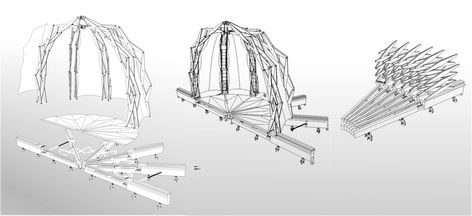 Kinetic Architecture, Paper Folding Techniques, People Silhouette, Folding Structure, Portable Shade, Portable Stage, Paper Architecture, Urban Housing, Bamboo Structure