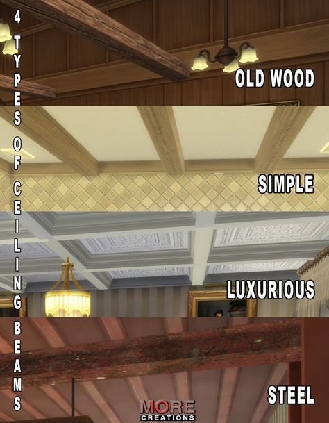 Mod The Sims - 4 types of ceiling beams Sims 4 Ceiling, Western Saloon, Ceiling Detail, Modern Loft, Wooden Beams, Ceiling Beams, Study Office, Abandoned Buildings, Decorate Your Room