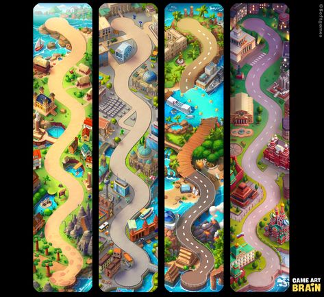 ArtStation - Mahjong Story World Maps Game Level Map, Ap Designs, World Map Game, 2d Isometric, Background Game, Map Game, Town Games, Map Games, Game 2d