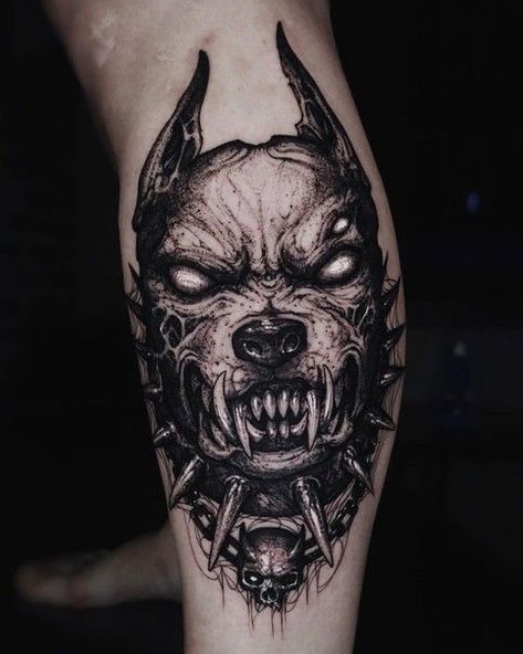 Hellhound Tattoo, Small Shoulder Tattoos, Throat Tattoo, Realistic Tattoo Sleeve, Demon Tattoo, Scary Tattoos, Chest Piece Tattoos, Creepy Tattoos, Spooky Tattoos