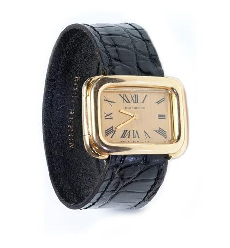 Buy Vintage Boucheron 18K Gold Watch for only $7,500.00 at DSF Antique Jewelry! Boucheron Watch, Rectangular Watch, Gold Hallmarks, Trendy Watches, Retro Watches, Am Pm, Watch Vintage, Classy Jewelry, Stylish Watches