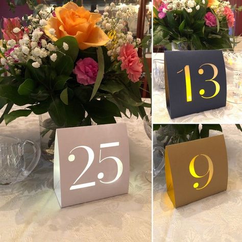 Creative Wedding Table Numbers, Minimalist Table Numbers, Wedding Luminaries, Table Numbers Wedding Diy, Décor Table, Navy Table, Diy Table Numbers, Battery Tea Lights, Minimalist Table