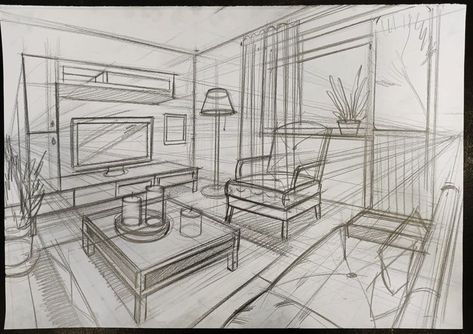 Room Perspective Drawing, Croquis Architecture, 2 Point Perspective Drawing, Perspective Room, Interior Architecture Sketch, Pencil Drawing Ideas, Perspective Sketch, Architecture Sketches, Perspective Drawing Architecture