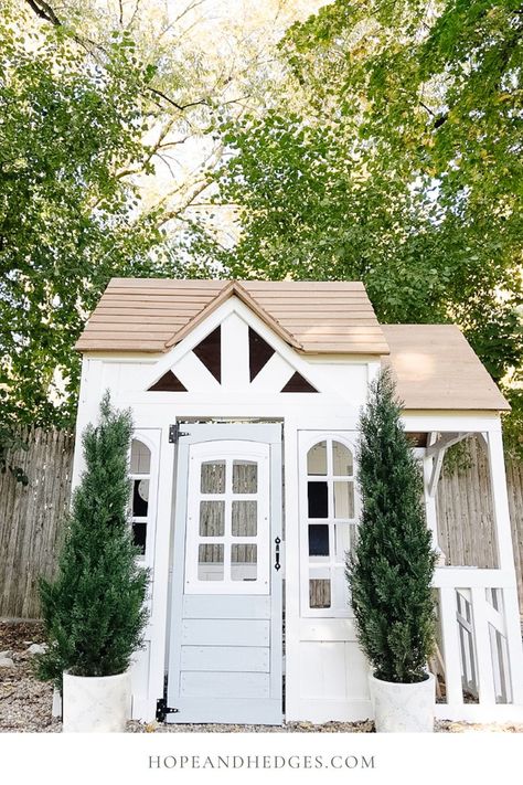 Costco Playhouse Makeover, Wooden Playhouse Makeover, Outdoor Playhouse Makeover, Light Blue Front Door, Floor And Decor Tile, Diy Wooden Playhouse, Kidkraft Playhouse, Kidkraft Playhouse Makeover, Playhouse Interior Ideas