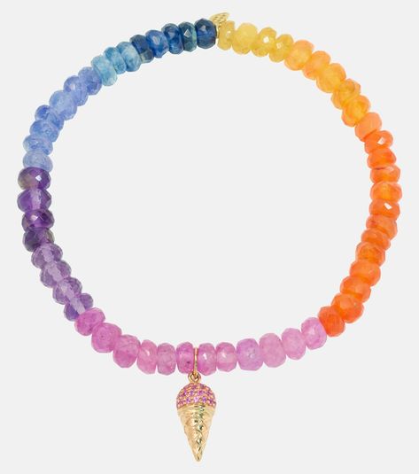 Ice Cream Cone 14kt gold charm bracelet with sapphires in multicoloured - Sydney Evan | Mytheresa Latest Bracelets, Wave Bracelet, Purple Bracelet, White Gold Chains, Gold Bead Bracelets, Gold Charm Bracelet, Sydney Evan, Moonstone Bracelet, Fine Jewelry Bracelets