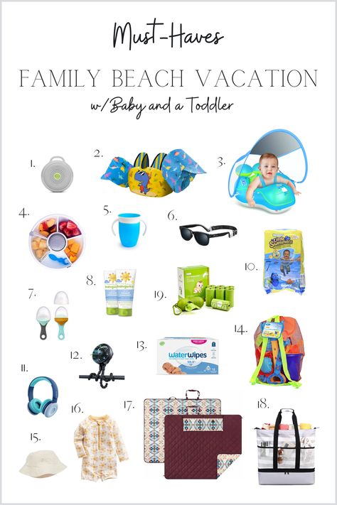 Toddler Vacation Packing List, Beach Essentials For Families, Beach With Toddler, Toddler Beach Packing List, Beach Vacation With Kids, Toddler Travel Essentials, Toddler Packing List, Essentials For Traveling, Toddler Vacation