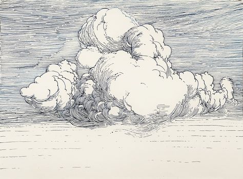 Cloud Hatching Drawing, Cross Hatch Clouds, Ink Drawing Clouds, Pencil Cloud Drawing, Clouds Pen Drawing, Sky Ink Drawing, Cloud Ink Drawing, Pen And Ink Clouds, Woodcut Clouds