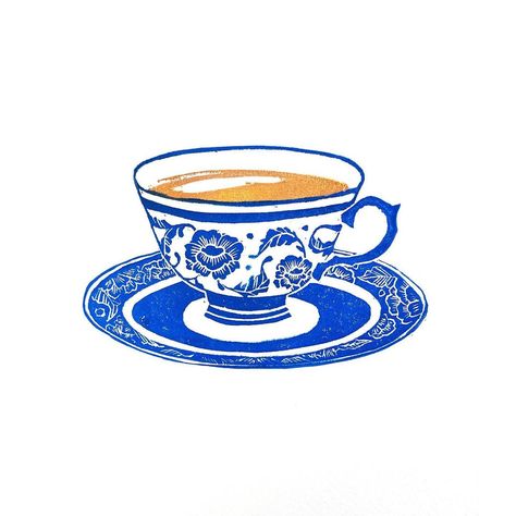 Camille Villanueva on Instagram: “good morning, friends. 🌞 here’s some tea. 🍵 . . . #printmaking #blockprinting #linoleum #linocut #stampart #art #artober #printober #inktober #speedball #ink #handmade Tea Cup Linocut, Print Stamp Design, Coffee Illustrations, Tea Print, Tea Illustration, Linoleum Print, Coffee Illustration, Coffee Poster, Cup Art