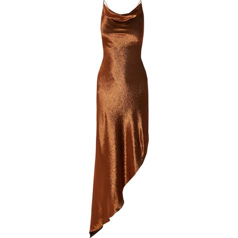 Juan Carlos Obando Asymmetric metallic stretch silk-blend maxi dress (1,610 CAD) ❤ liked on Polyvore featuring dresses, gowns, copper, asymmetrical maxi dresses, maxi dresses, lace up maxi dress, slimming maxi dresses and tie back maxi dress Bronze Dress, Asymmetrical Maxi Dress, Brown Maxi Dresses, Designer Maxi Dress, Sheer Maxi Dress, Open Back Maxi Dress, Dress Asymmetrical, Asymmetrical Hem Dress, Metallic Copper