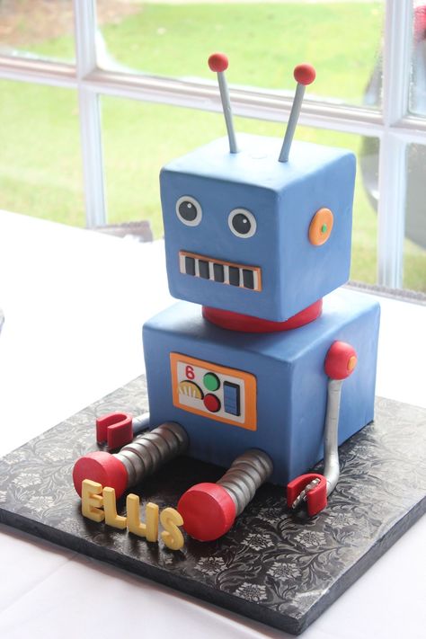 Robot Birthday Party Cake, Robot Cake Ideas, Robot Cakes, Robot Birthday Cake, Robot Cupcakes, Robot Cake, Blue Robot, 3d Robot, Robot Birthday Party