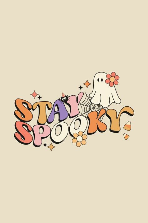 cute halloween iPhone wallpaper stay spooky typography with little ghost Fall Ghost Wallpaper, Iphone Fall Aesthetic, Iphone Fall Wallpaper, Fall Wallpaper Halloween, Wallpaper Iphone Fall, Halloween Cover Photos, Cute Halloween Wallpaper, Spooky Wallpaper, Ghost Wallpaper