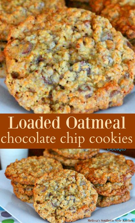 Cookies Made With Chocolate Chips, Loaded Oatmeal, Desserts Holiday, Chocolate Chip Oatmeal Cookies, Oatmeal Chocolate Chip Cookie Recipe, Oatmeal Chocolate Chip, Dessert Aux Fruits, Desserts Vegan, Oatmeal Cookie