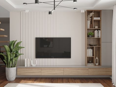 Minimalist Tv Wall Unit, Tv Wall Ikea Ideas, Grey Oak Living Room, Tv Cabinet Ideas, Living Room Cabinet, Feature Wall Living Room, Scandinavian Home Decor, Living Room Wall Units, Living Room Built Ins