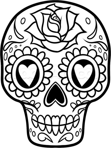 how to draw a sugar skull easy step 10 Simple Skull Drawing, Easy Skull Drawings, Sugar Skull Drawing, Easy Pictures To Draw, Simple Skull, Den Mrtvých, Skull Coloring Pages, Sugar Skull Tattoos, Skulls Drawing