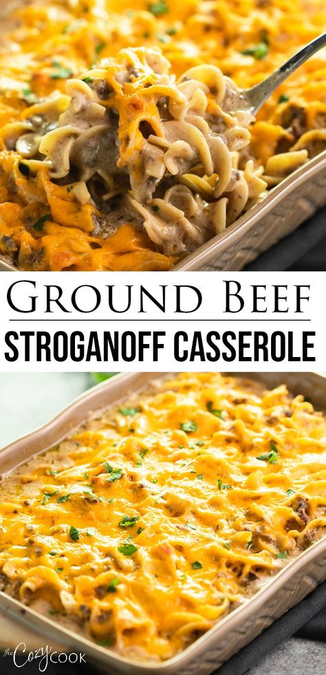 Stroganoff Casserole Recipe, Beef Stroganoff Casserole, Stroganoff Casserole, Dinner Noodles, Dinner Sandwich, Beef Stroganoff Easy, Crockpot Recipes Beef Stew, Ground Beef Stroganoff, Canned Soup