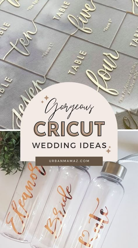 Looking for gorgeous Cricut wedding ideas? Check out these 15 Cricut wedding ideas we love the most. Bachelorette Party Ideas Cricut, Cricut Wedding Projects Ceremony Decor, Wedding Crafts Cricut, Cricut Maker 3 Projects Ideas, Wedding Personalization Ideas, Cricut Bachelorette Projects, Cricket Wedding Projects, Small Wedding Inspiration, Wedding Cricut Ideas