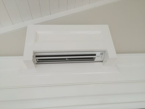 Concealed Mini Split Concealed Ac Unit, Disguising Mini Split, Hide Airconditioner Unit Interior Design, Mini Split Cover Ideas Wall, Split Unit Air Conditioning Cover, Disguise Mini Split, Decorative Mini Split Cover, Hiding Mini Split Air Conditioner, Mini Split Air Conditioner Hide