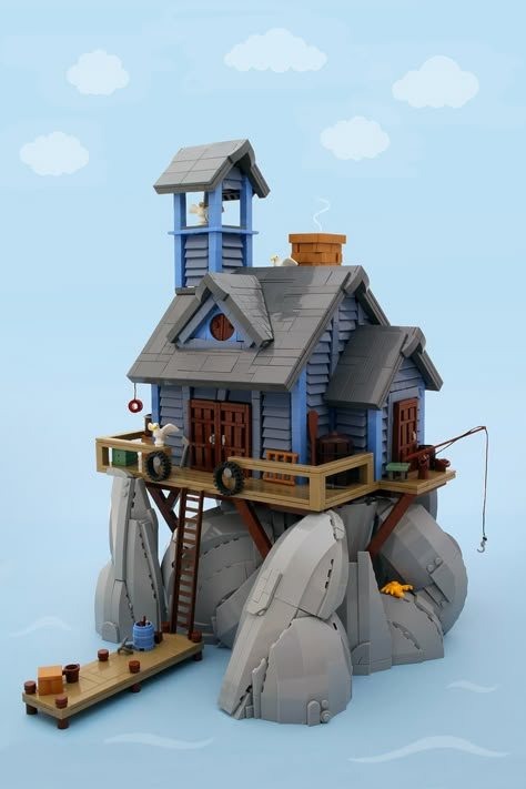 Living atop the wave-worn coastal rocks - The Brothers Brick | The Brothers Brick Lego Moc Ideas, Lego Building Techniques, Lego Organization, Lego Universe, Lego Techniques, Lego Buildings, Lego Games, Lego Modular, Amazing Lego Creations