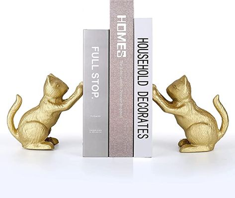 Amazon.com: Ambipolar Lucky Cat Decorative Bookend , Heavy Duty Cast Iron , Vintage Shelf Decor, Gold , T3-66 : Home & Kitchen Vintage Shelf Decor, Cat Bookends, Gold Bookends, Decorative Bookends, Vintage Shelf, Book Ends, Book Holders, Book Organization, Unique Book