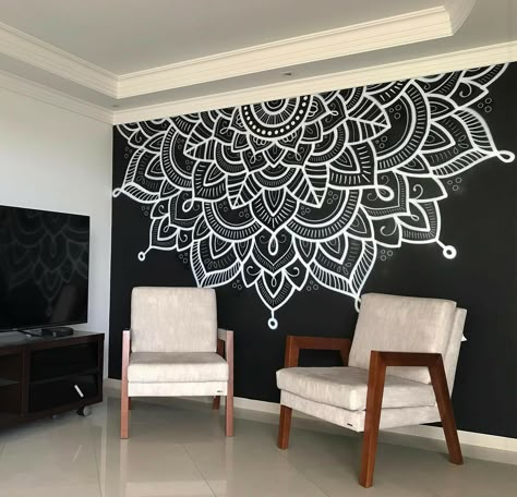 Mandala Design For Wall, Mandala Wall Painting Ideas, Mandala Mural Wall Art, Mandala Art Wall Painting, Mandala Wall Art Murals, Mandala Wall Painting, Painted Furniture Designs, Home Wall Painting, Wall Painting Living Room