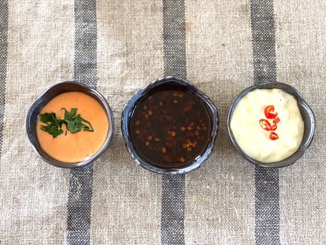 Sushi Sauce, Korean Chili Paste, Crispy Sweet Potato Fries, Thai Chili Sauce, Crispy Sweet Potato, Steamed Eggs, Garlic Aioli, Dipping Sauces, Spicy Mayo