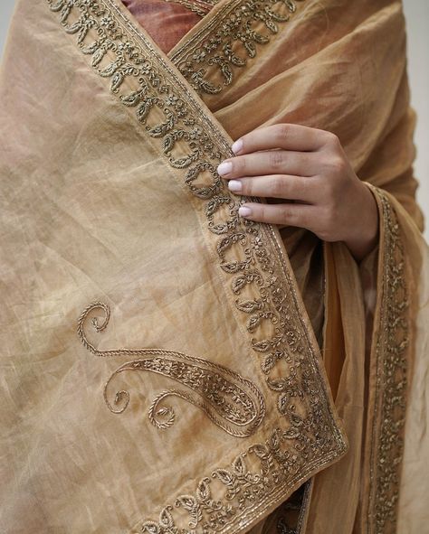 Sabyasachi Borders Embroidery, Zardosi Work Saree, Zardosi Embroidery, Simple Saree Designs, Embroidery Fashion Detail, Zardozi Embroidery, Gotta Patti, Saree Embroidery Design, Embroidery On Kurtis