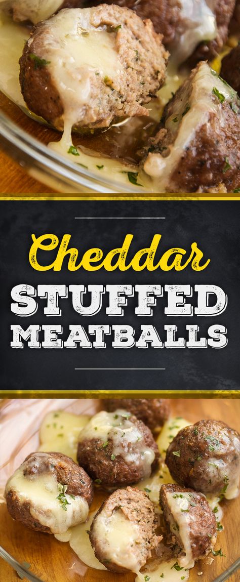 Score big with this fan favorite: Cheddar Stuffed Meatballs Recipe Meatballs With Cheese Inside, Cheddar Meatballs, Cheese Meatballs, Juicy Meatballs, Stuffed Meatballs, Cheese Stuffed Meatballs, Carnivore Recipes, Extra Sharp Cheddar, Homemade Foods