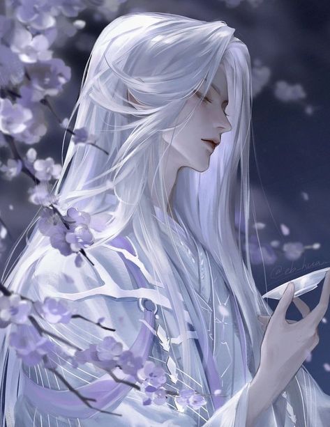 White Hair Fantasy Art Male, White Haired Man Art, Long White Hair Male, Long White Hair Anime Guy, Anime Guy With White Hair, Anime Guy White Hair, White Haired Anime Guy, Long Hair Anime Boy, White Haired Man