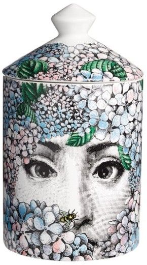 Fornasetti 'Ortensia - Flora' Lidded Candle Fornasetti Candle, Large Scented Candles, Herb Ritts, Piero Fornasetti, Large Candles, Hand Poured Candle, Italian Artist, Ceramic Vessel, Orange Blossom