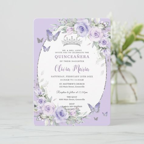 Lavender Quince, Quinceanera Nails, Quinceañera Invitation, Invitations Quinceanera, Quinceañera Invitations, Quince Invitations, Butterfly Invitations, Silver Invitation, Quinceañera Ideas