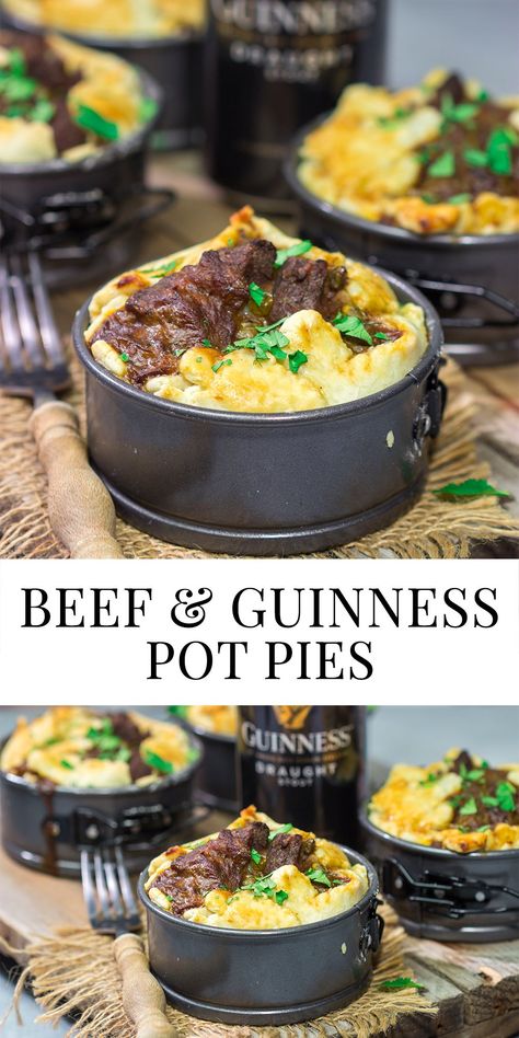 Individual Pot Pie Recipe, Guiness Beef Pot Pie, Individual Beef Pot Pies, Individual Meat Pies, Individual Pie Recipes, Beef Stew Pot Pie, Tavern Recipes, Individual Pot Pies, Beef And Ale Pie