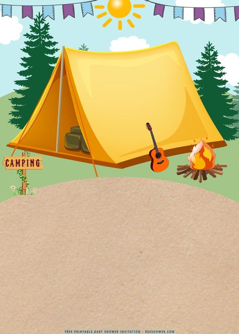 Download (FREE Printable) - Backyard Camping Birthday Party Invitation Templates Camping Template, Backyard Camping Birthday Party, Camping Birthday Party Invitations, Camp Icon, Hawaiian Invitations, Camping Invitations, Camping Drawing, Kindergarten Drawing, Camping Icons