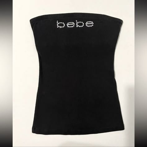 Y2K Bebe Swarovski Rhinestone Logo Ribbed Tube Top Womens 2000s Black Shirt Sz L Rhinestone Tube Top, Bebe Fashion Brand, Bebe Shirt 2000s Outfit, Tube Tops Y2k, Bebe Shirt 2000s, Y2k Tops Png, Bebe Clothes 2000s, Y2k Black Outfit, Black Y2k Shirt