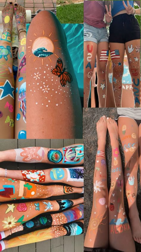 Teen Summer Crafts, Art For Summer, Summer Legs, Leg Painting, Leg Art, Summer 4th Of July, Summer Moodboard, Fun List, Fun Sleepover Ideas