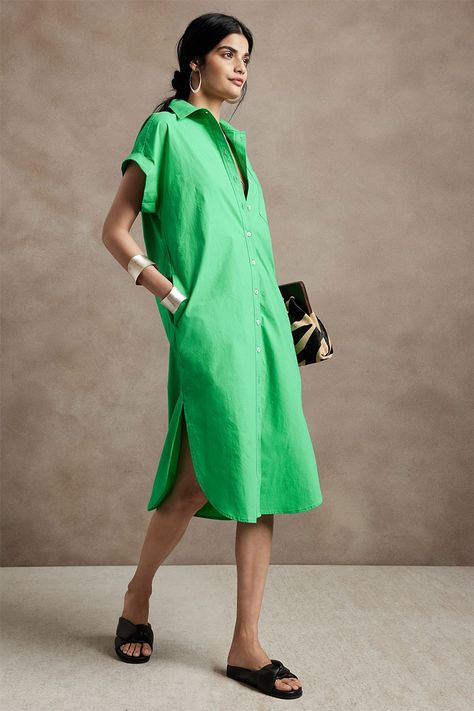 Green Shirt Dress Outfit Summer, Green Shirt Dress Outfit, Dress Outfit Summer, Evening Fashion, Shirt Dress Outfit, Green Shirt Dress, Southern Lady, Shirt Dress Summer, Classic Shirt Dress