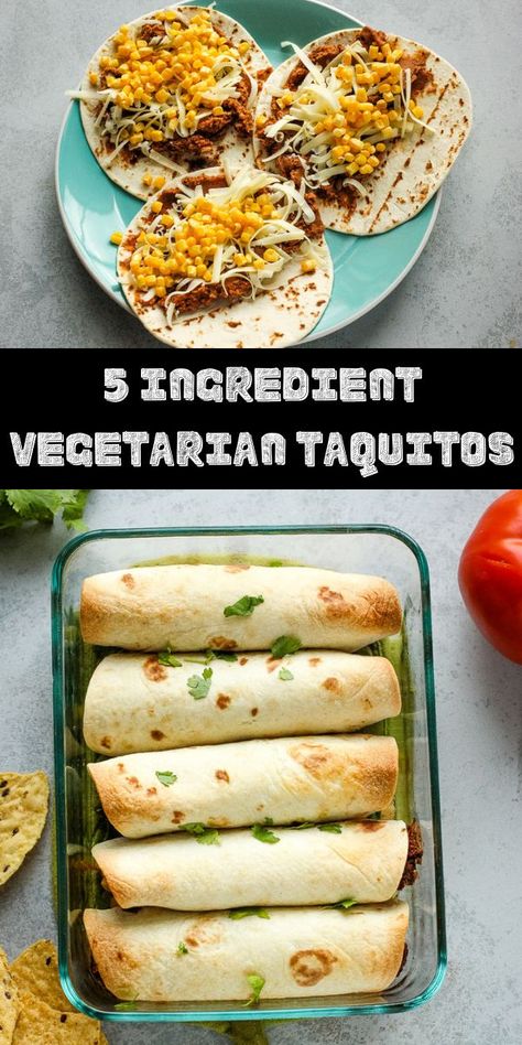 5 Ingredient Or Less Recipes Vegetarian, 5 Ingredient Vegetarian Recipes, Taquitos Vegetarian, Easy Meatless Dinner Recipes, Vegetarian Taquitos, Clean Eating Vegetarian, Authentic Mexican Recipes, Easy Vegetarian Dinner, Low Carb Vegetarian Recipes