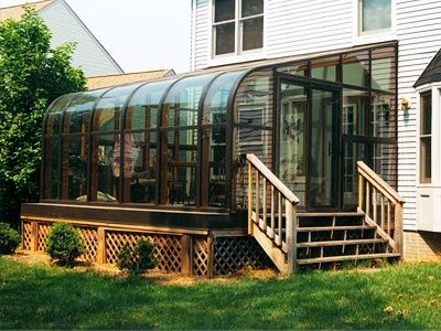 Curved Eave Style Sunrooms and Solariums | Maryland Sunrooms Side Greenhouse, Victorian Conservatory Interior, Solarium Ideas, Solarium Room, Sunroom Kits, Glass Sunroom, Four Season Sunroom, 60s House, Drywall Art