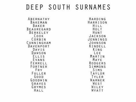 Deep South Surnames Hipster Baby Names, Writing Names, Character Name Ideas, Names For Characters, Name Inspiration, Writing Things, Writing Characters, Deep South, Unique Baby Names