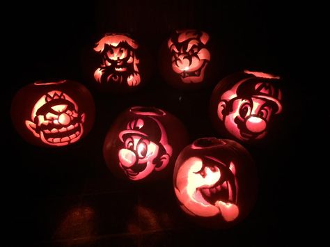 Mario themed pumpkins for this year Mario Themed Pumpkin Carving, Mario Pumpkin Carving, Mario Pumpkin, Carving Pumpkins Ideas, Rainbow Road Mario Kart, Mario Halloween, Pumpkin Carving Tips, Pumpkins Ideas, Mario Star