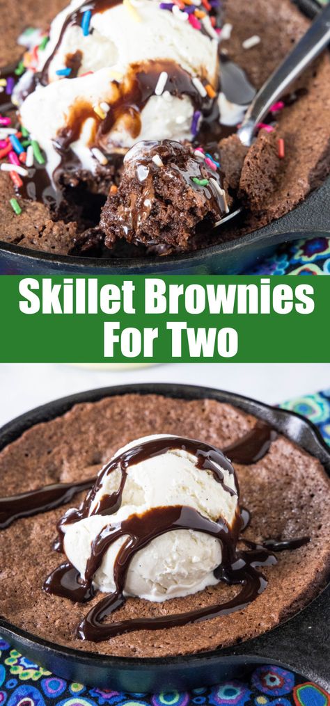 Skillet Brownie for Two - Delight in this small-batch brownie, baked right in a skillet for perfectly crispy edges and a gooey center. Brownie For Two, Homemade Cherry Sauce, After Dinner Dessert, Skillet Brownie, Brown Sugar Bacon, Late Night Food, Dessert For Two, A Family Of Four, Night Food