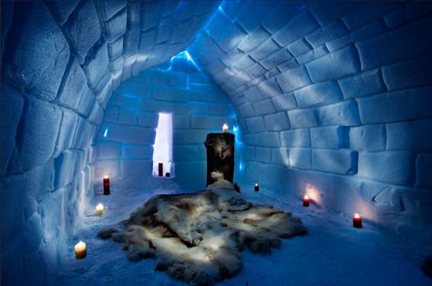 …inside an ice palace. | 13 Little Luxuries That Are More Than Meets The Eye Igloo Village, Kakslauttanen Arctic Resort, Snow Castle, Santa Claus Village, Ice Palace, Village Hotel, Ice Hotel, Lapland Finland, Visit Santa